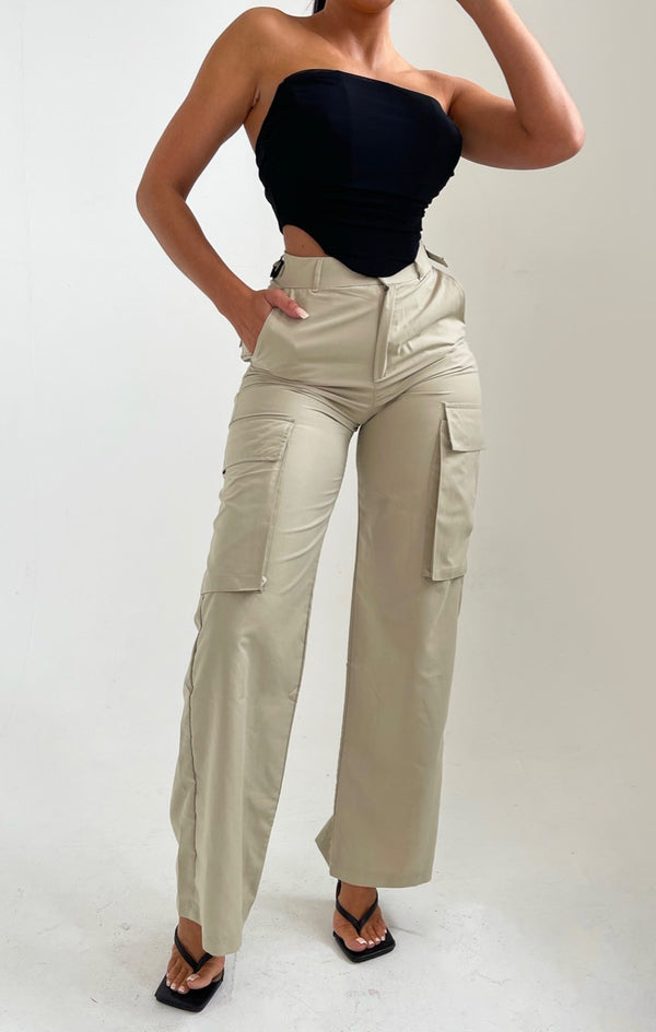 femme luxe Stone High Waisted Straight Leg Pocket Cargos - Alaina
