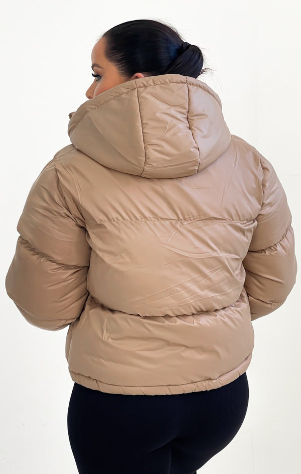 Femme Luxe Stone Hooded Drawstring Cropped Puffer Jacket - Stacey