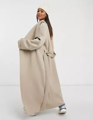 Femme Luxe Stone Maxi Length Oversized Waterfall Belted Coat - Payton