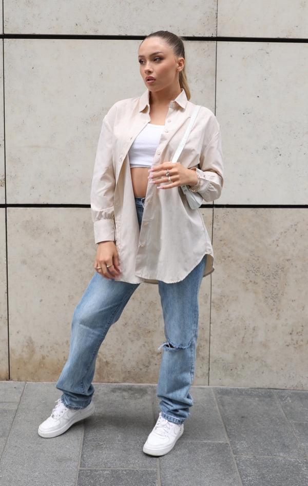 Femme Luxe Stone Oversized Button Down Long Sleeve Shirt - Lexy