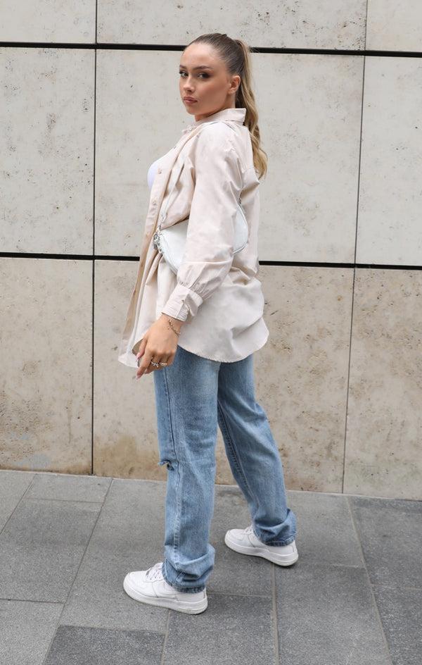 Femme Luxe Stone Oversized Button Down Long Sleeve Shirt - Lexy