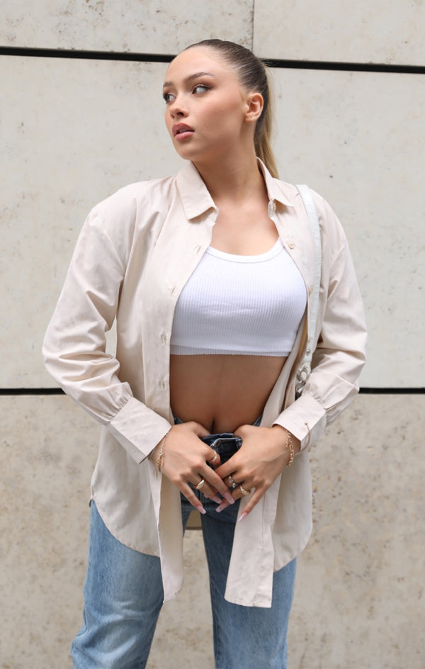 femme luxe Stone Oversized Button Down Long Sleeve Shirt - Lexy