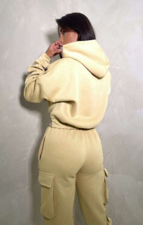 Femme Luxe Stone Oversized Drawstring Crop Hoodie - Oyska