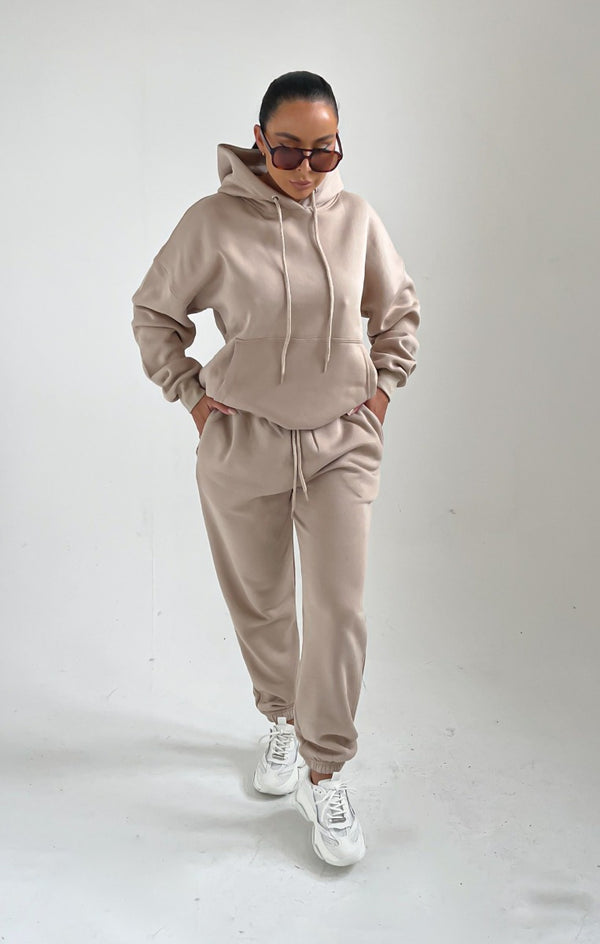 femme luxe Stone Oversized Front Pocket Pullover Hoodie Cuffed Joggers Loungewear Set - Alexia