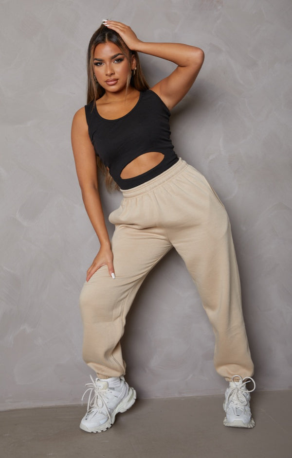 Femme Luxe Stone Oversized High Waisted Shirred Drawstring Pocket Detail Cuffed Joggers - Samira