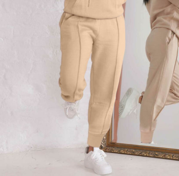 Femme Luxe Stone Oversized Hoodie & High Waisted Seam Front Cuffed Joggers Loungewear Set - Martha