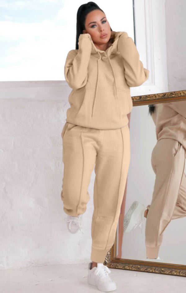 femme luxe Stone Oversized Hoodie & High Waisted Seam Front Cuffed Joggers Loungewear Set - Martha
