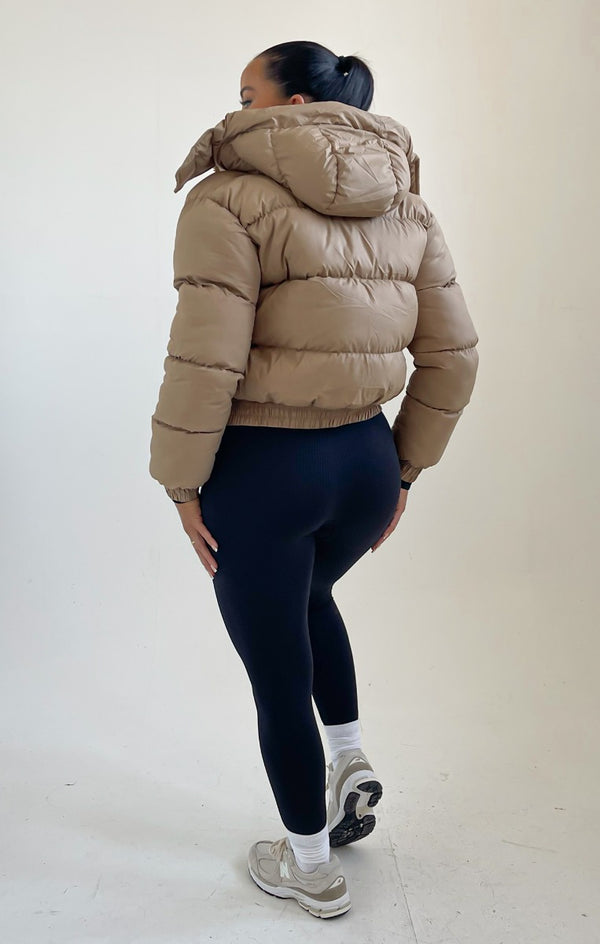 Femme Luxe Stone Padded Zip Up Hooded Puffer Coat - Flo