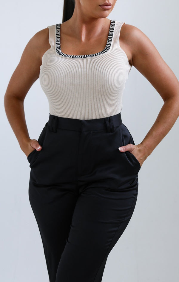 Femme Luxe Stone Pattern Neckline Detail Ribbed Top - Nessa