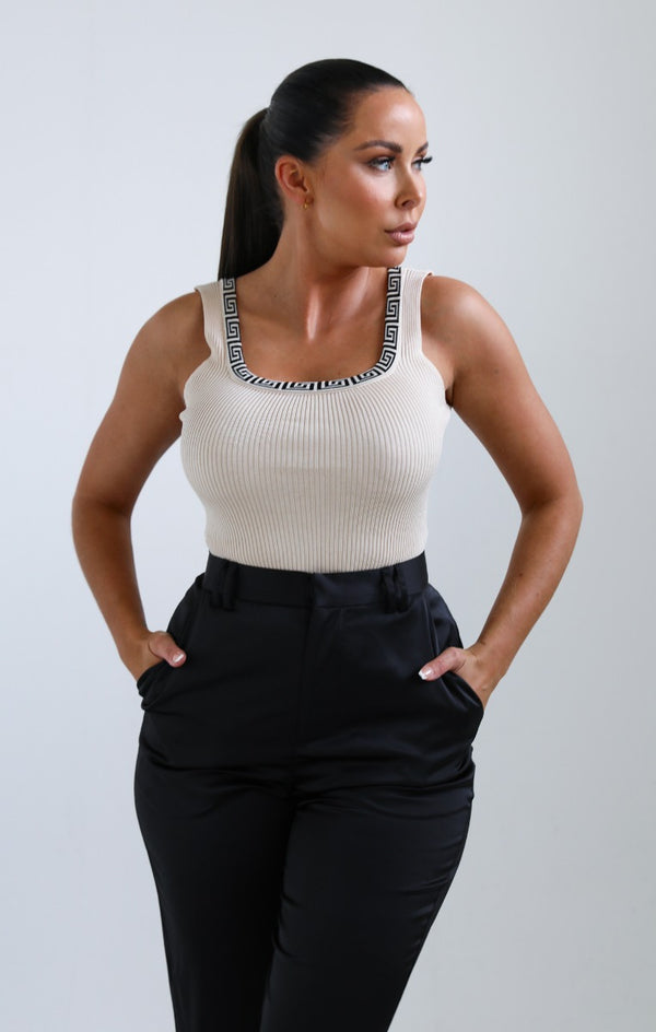 femme luxe Stone Pattern Neckline Detail Ribbed Top - Nessa