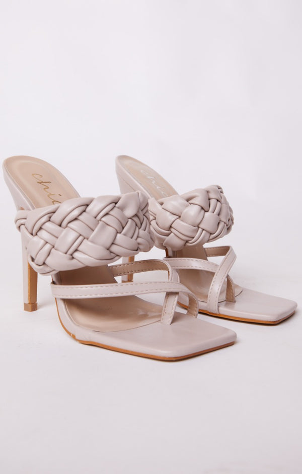 Femme Luxe Stone PU Faux Leather Woven Detail Strappy Stiletto Heels - Gabrielle