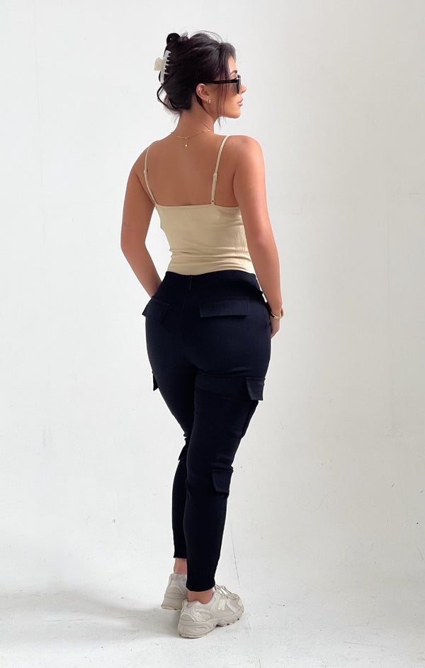 Femme Luxe Stone Ribbed V Neck Strappy Bodysuit - Megan