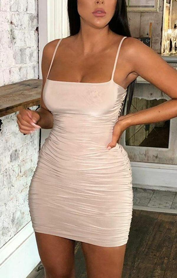 Femme Luxe Stone Slinky Ruched Strappy Mini Dress - Yaretzi