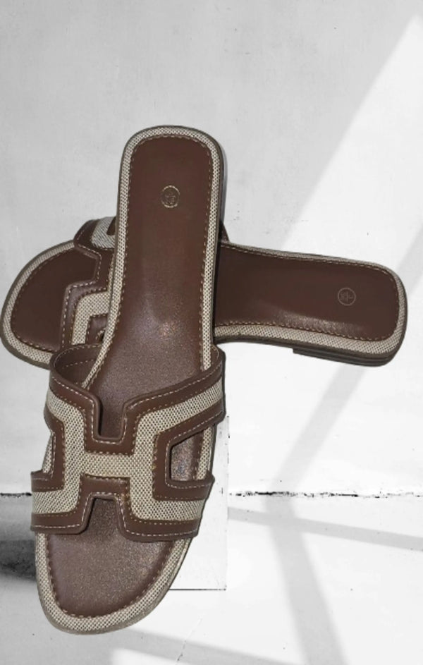 Femme Luxe Tan Flat Woven Detail Slip On Sandals - Bella