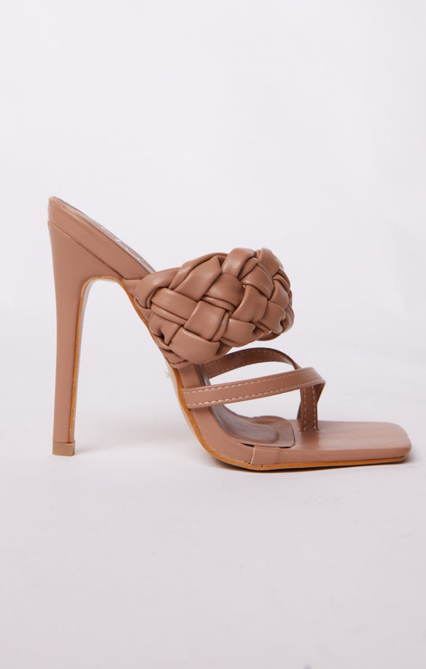 Femme Luxe Tan PU Faux Leather Woven Detail Strappy Stiletto Heels - Gabrielle