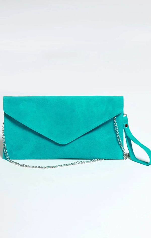 Femme Luxe Turquoise Suede Envelope Luxe Clutch Bag - Laura