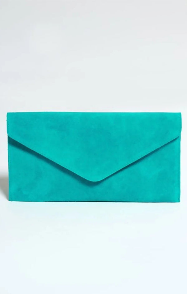 Femme Luxe Turquoise Suede Envelope Luxe Clutch Bag - Laura