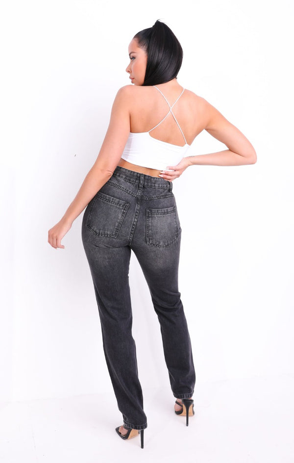 Femme Luxe Washed Black High Waisted Distressed Slim Fit Jeans - Lowri
