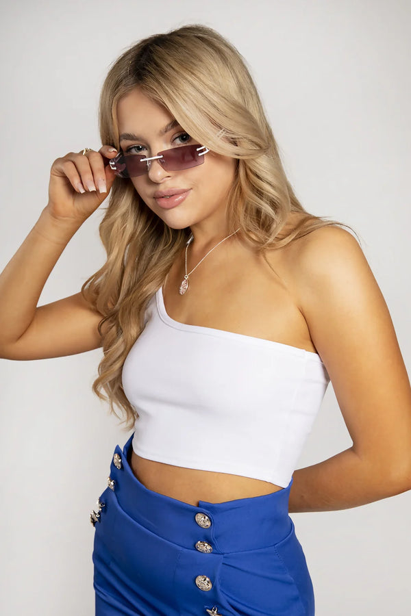 Femme Luxe White And Brown Tinted 90s Rimless Sunglasses - Gabby