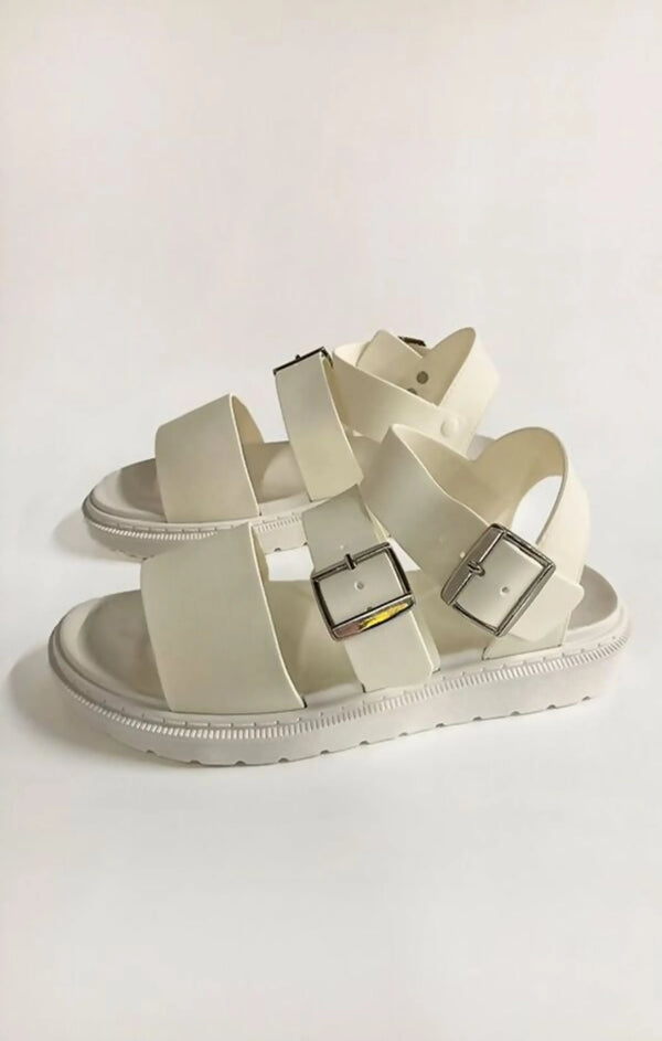 Femme Luxe White Buckle Strap Gladiator Sandals - Estrella