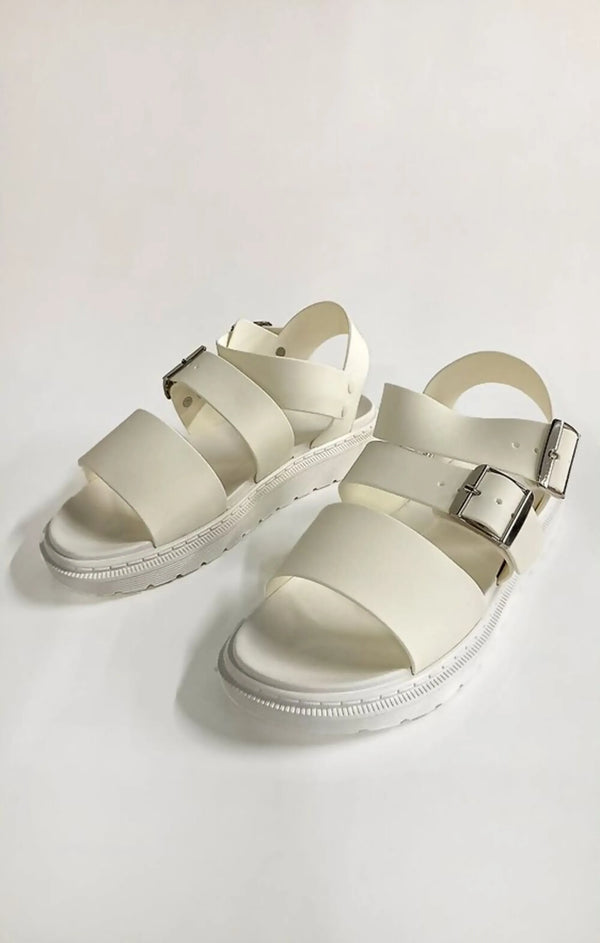 Femme Luxe White Buckle Strap Gladiator Sandals - Estrella