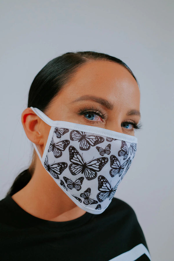Femme Luxe White Butterfly Print Washable Face Mask