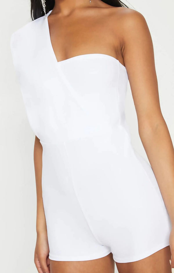 Femme Luxe White Drape One Shoulder Playsuit - Bellina