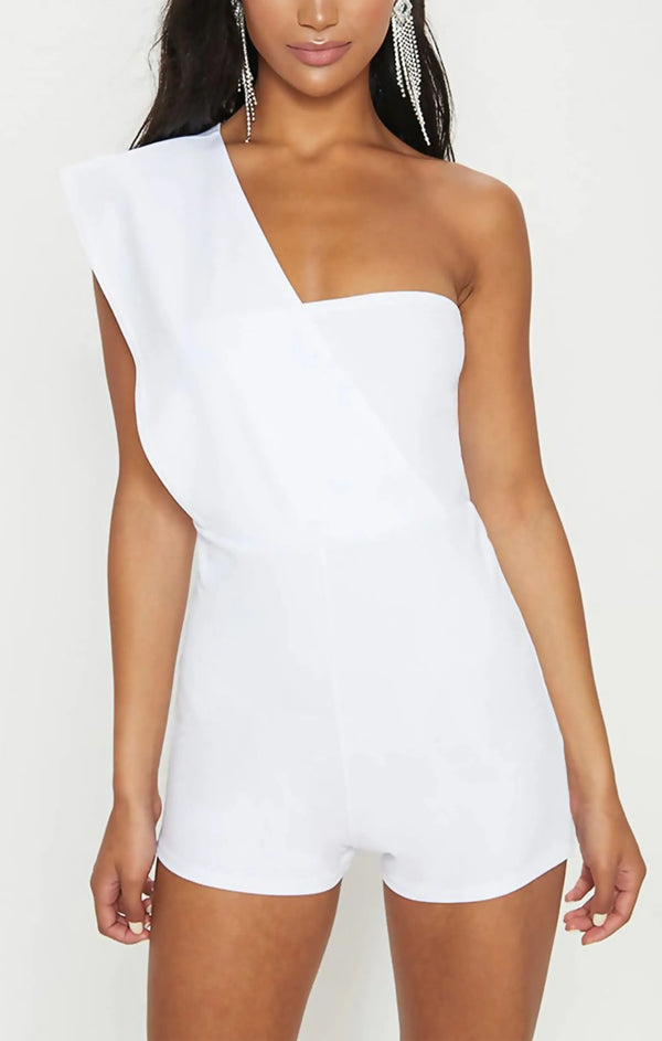 Femme Luxe White Drape One Shoulder Playsuit - Bellina