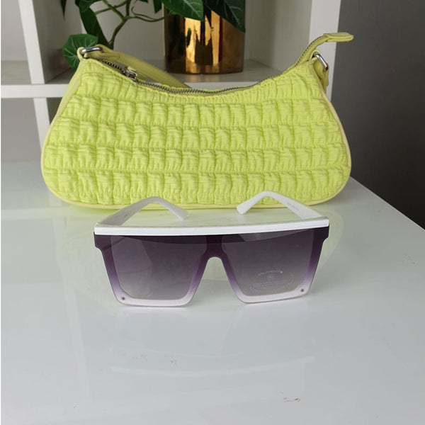 Femme Luxe White Flat Bar Square Frame Sunglasses - Tallulah