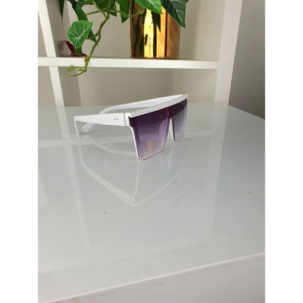 Femme Luxe White Flat Bar Square Frame Sunglasses - Tallulah