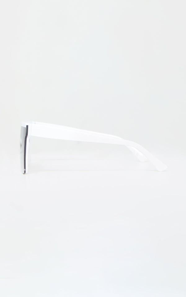 Femme Luxe White Flat Bar Square Frame Sunglasses - Tallulah