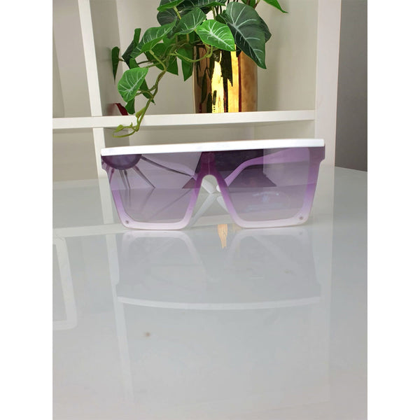 femme luxe White Flat Bar Square Frame Sunglasses - Tallulah