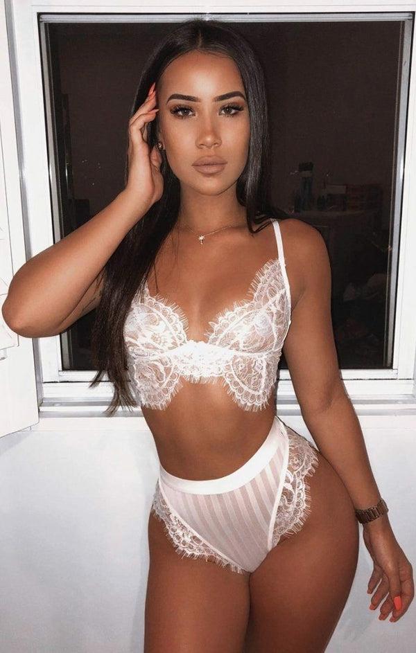 Femme Luxe White Floral Lace Lingerie Two Piece Co-ord Set - Skylar