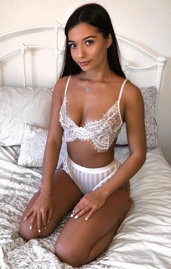 Femme Luxe White Floral Lace Lingerie Two Piece Co-ord Set - Skylar