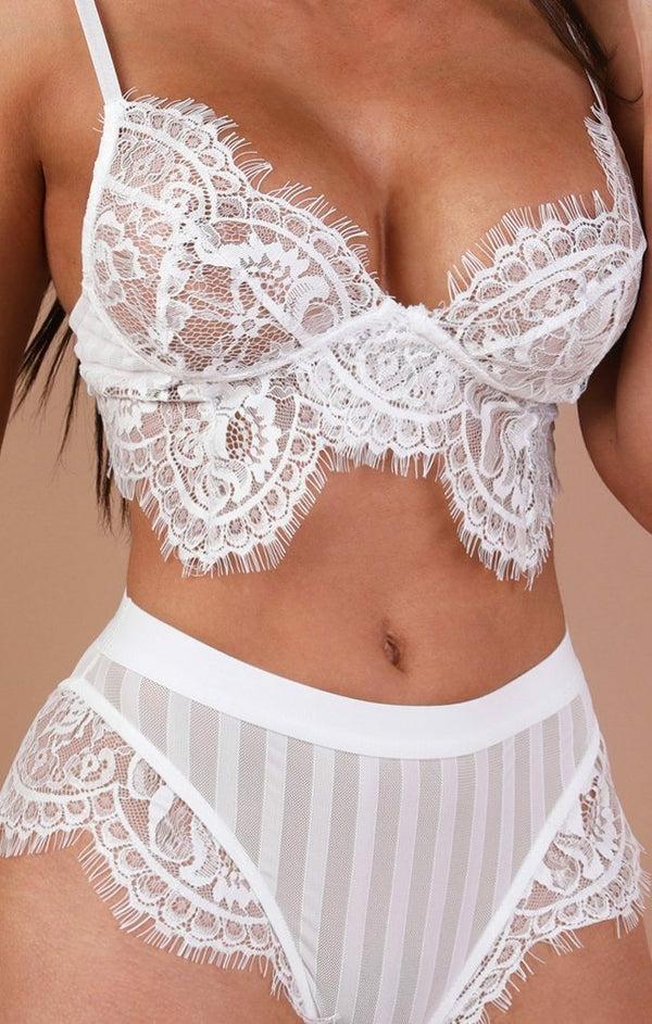 Femme Luxe White Floral Lace Lingerie Two Piece Co-ord Set - Skylar
