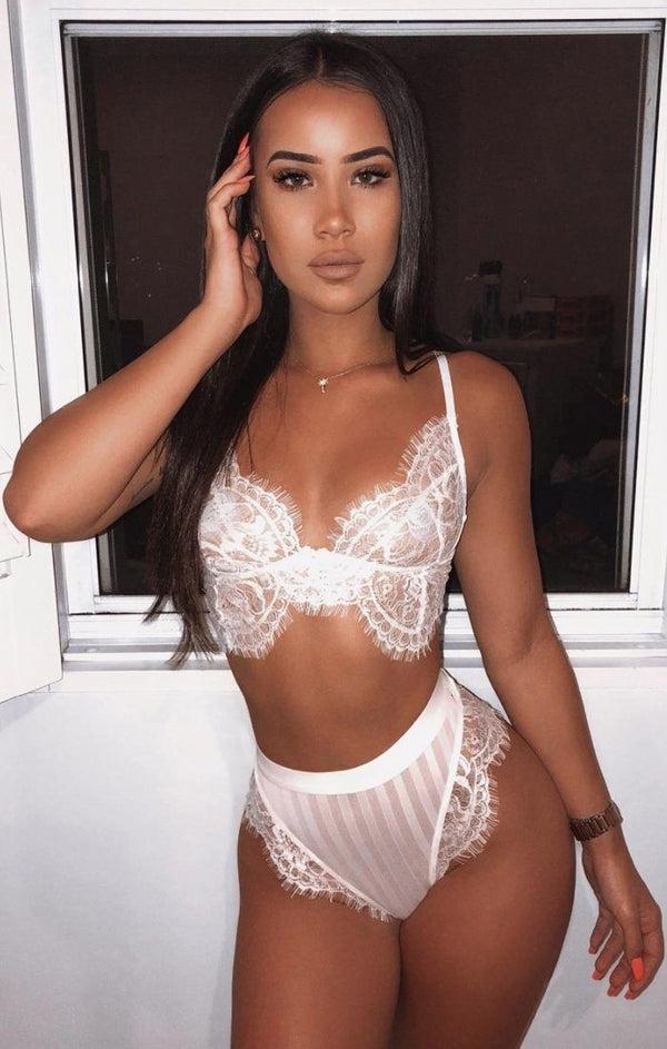 femme luxe White Floral Lace Lingerie Two Piece Co-ord Set - Skylar