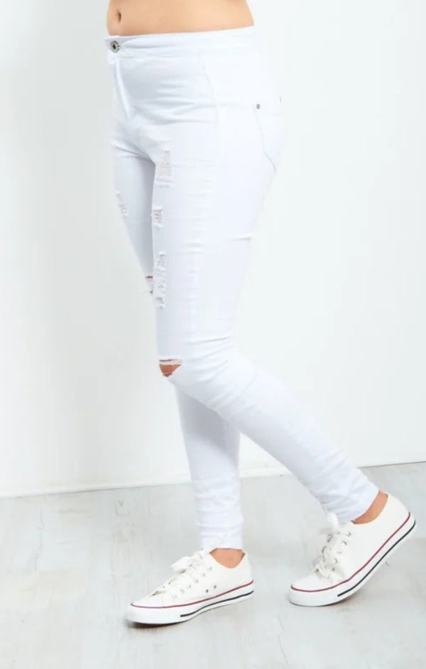 Femme Luxe White High Waisted Ripped Distressed Skinny Jeans - Florita