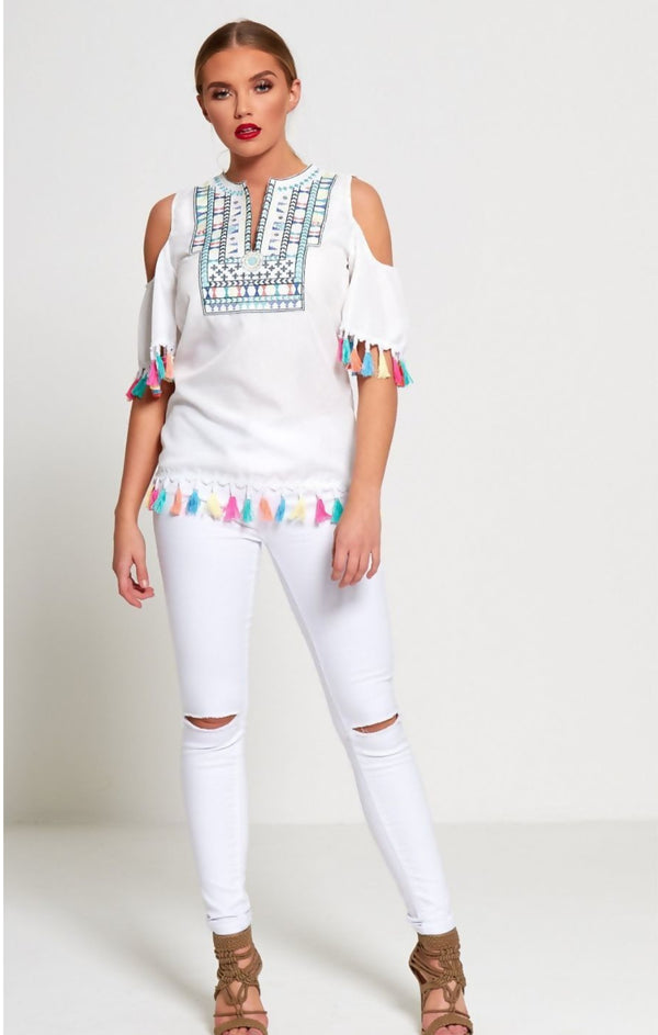 femme luxe White High Waisted Skinny Soft Touch Skinny Jeans With Rip Detail - Delilah