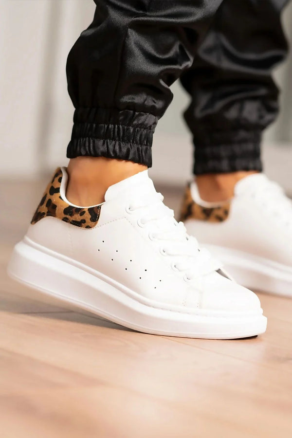 Femme Luxe White Leopard Print Chunky Trainers - Julia
