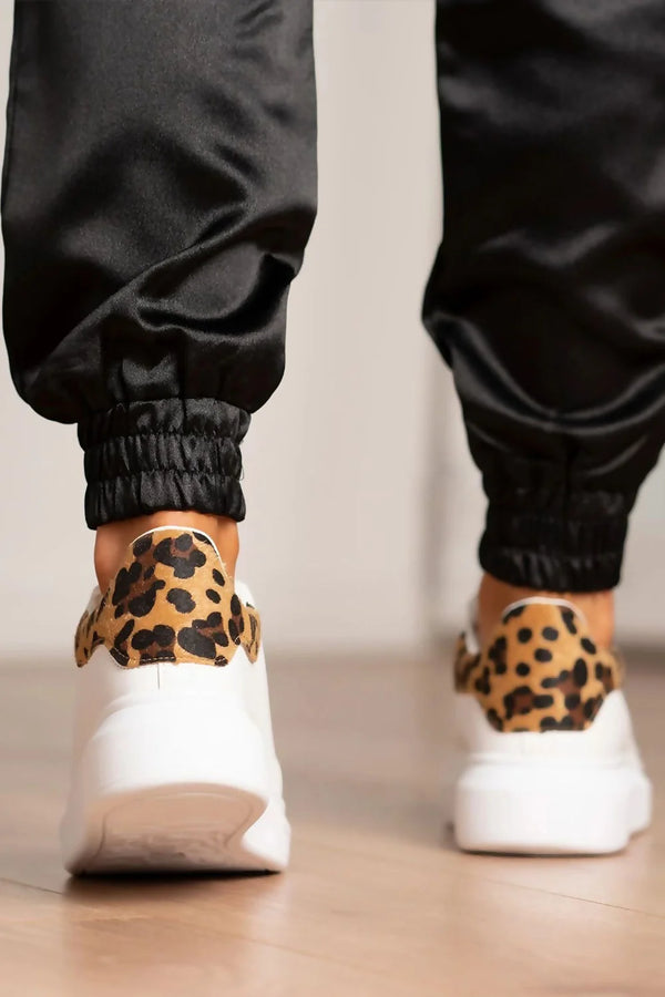 Femme Luxe White Leopard Print Chunky Trainers - Julia