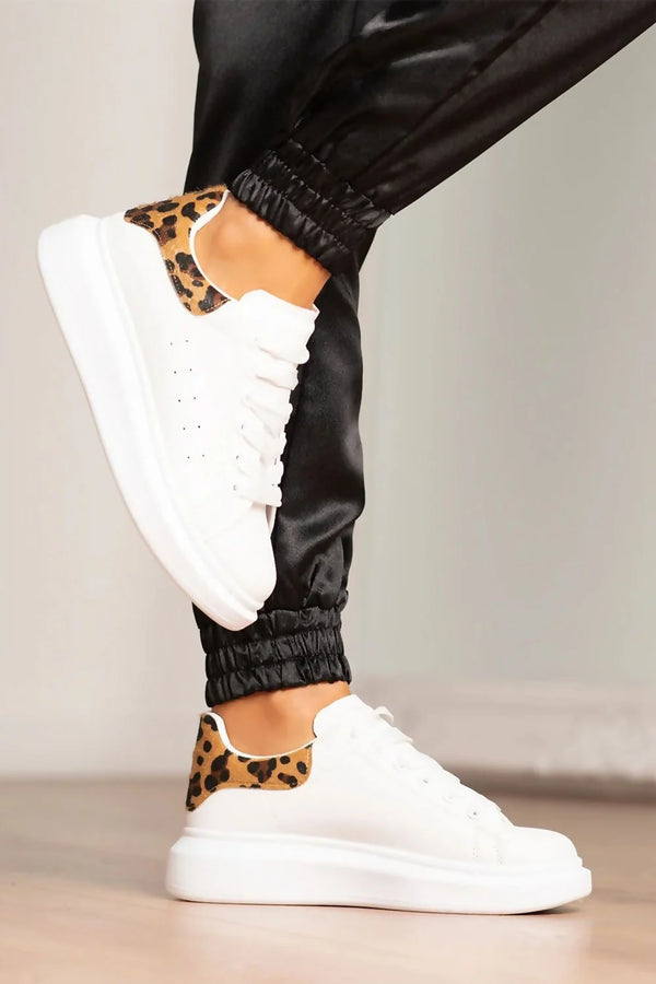 Femme Luxe White Leopard Print Chunky Trainers - Julia