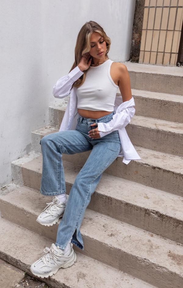 femme luxe White Oversized Button Down Long Sleeve Shirt - Lexy