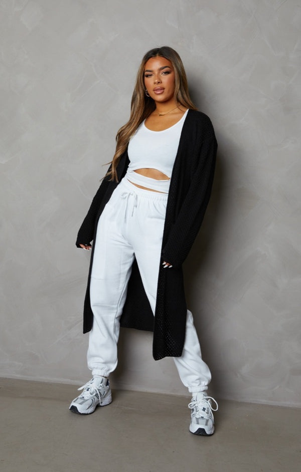 Femme Luxe White Oversized High Waisted Shirred Drawstring Pocket Detail Cuffed Joggers - Samira