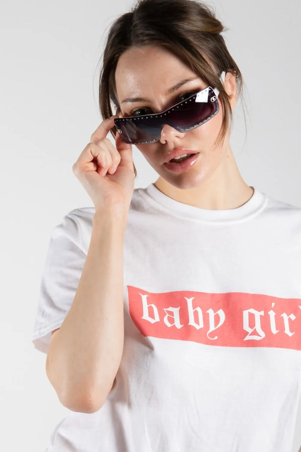 Femme Luxe White Rhinestone Square Frame Sunglasses - Elisa