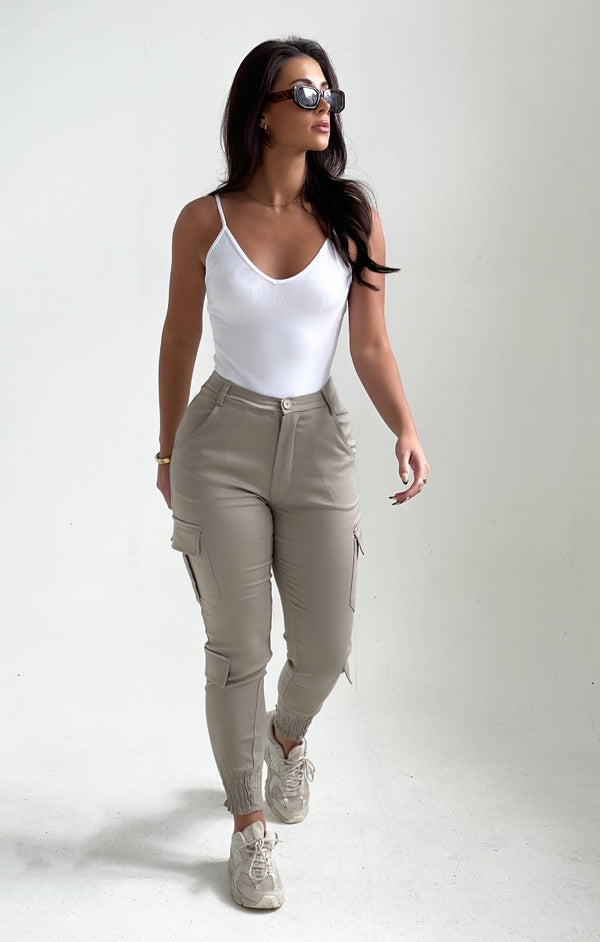 Femme Luxe White Ribbed V Neck Strappy Bodysuit - Megan