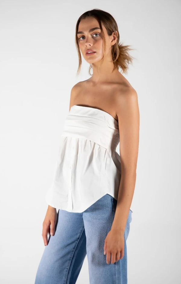 Femme Luxe White Strapless Bandeau Shirt Top - Alondra