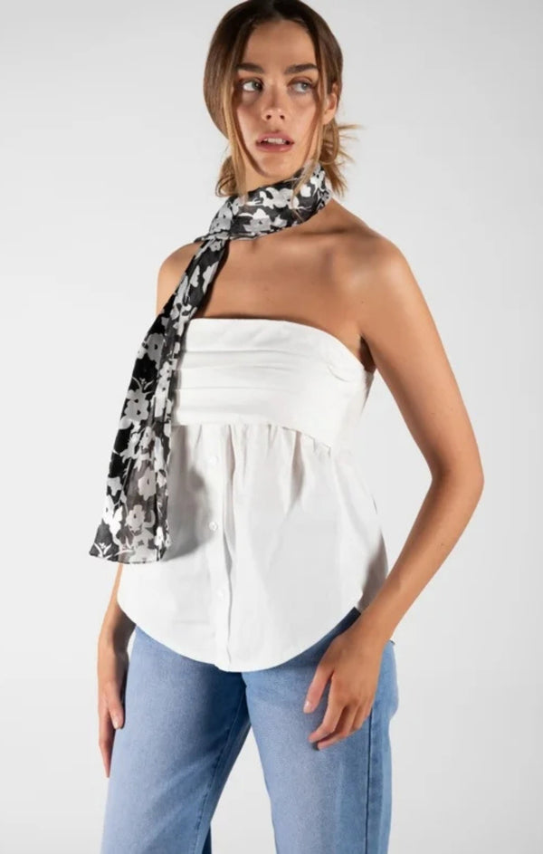 femme luxe White Strapless Bandeau Shirt Top - Alondra