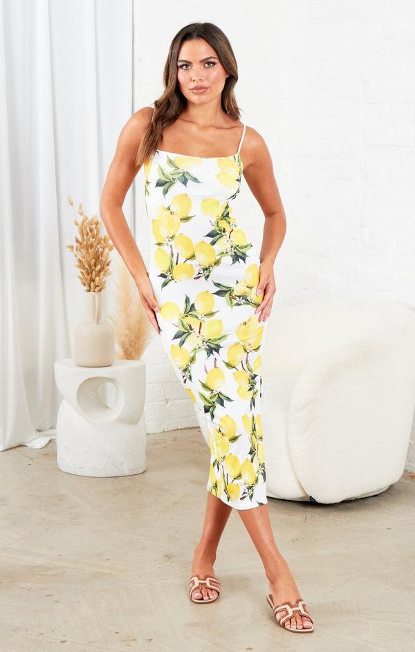 Femme Luxe White Strappy Printed Bodycon Maxi Dress - Dorothy