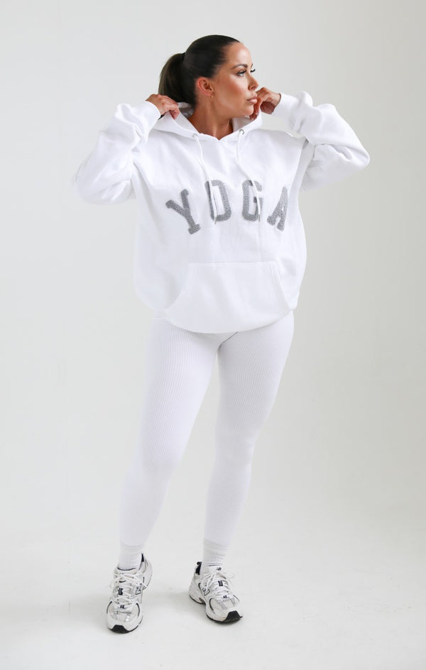 Femme Luxe White Yoga Slogan Oversized Hoodie - Laverne