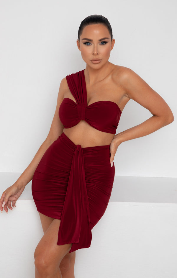Femme Luxe Wine One Shoulder Knot Bralette Top - Julie